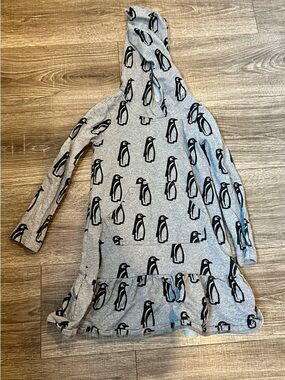 Tea Collection Youth 6 Gray Penguin Print Hoodie Dress